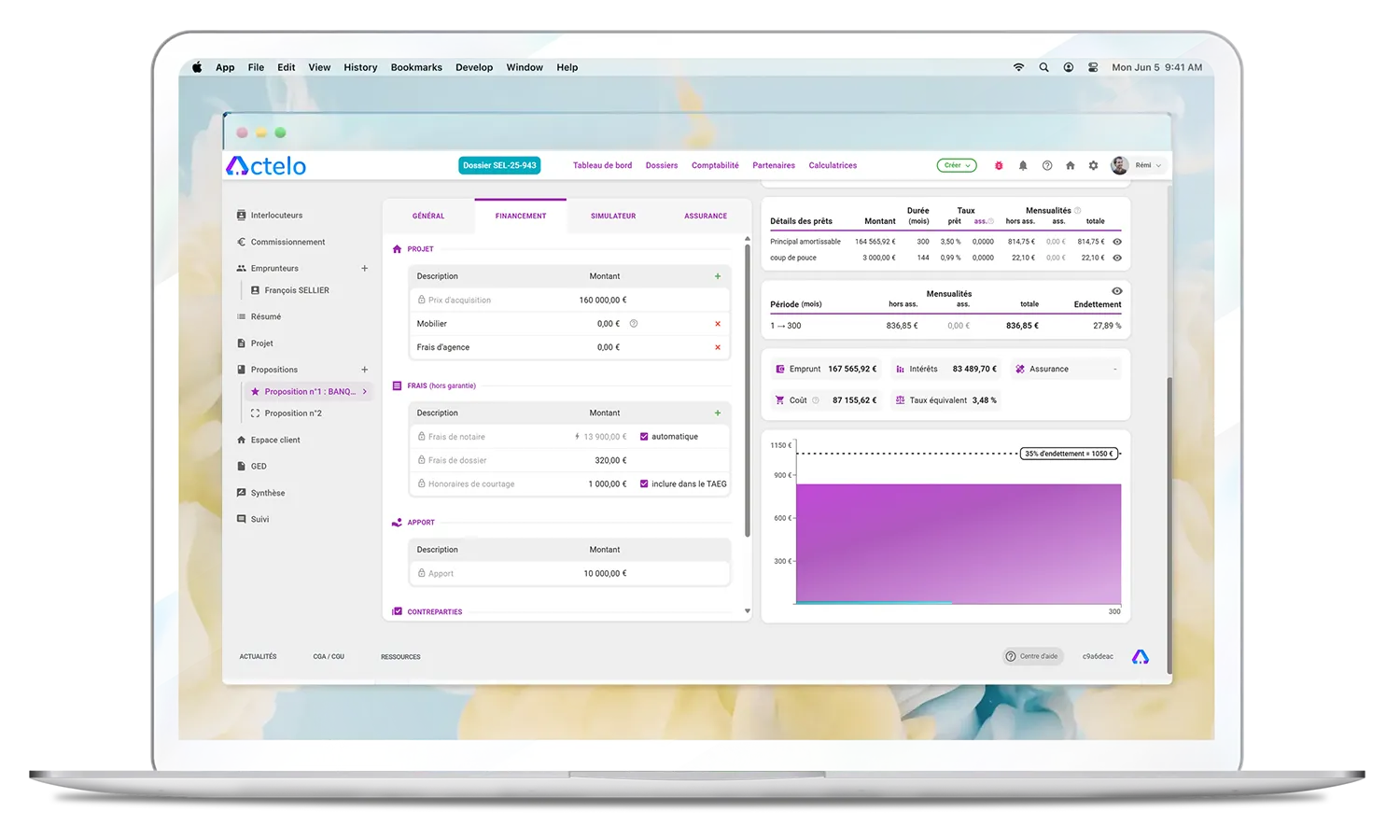 Actelo — Interface du logiciel